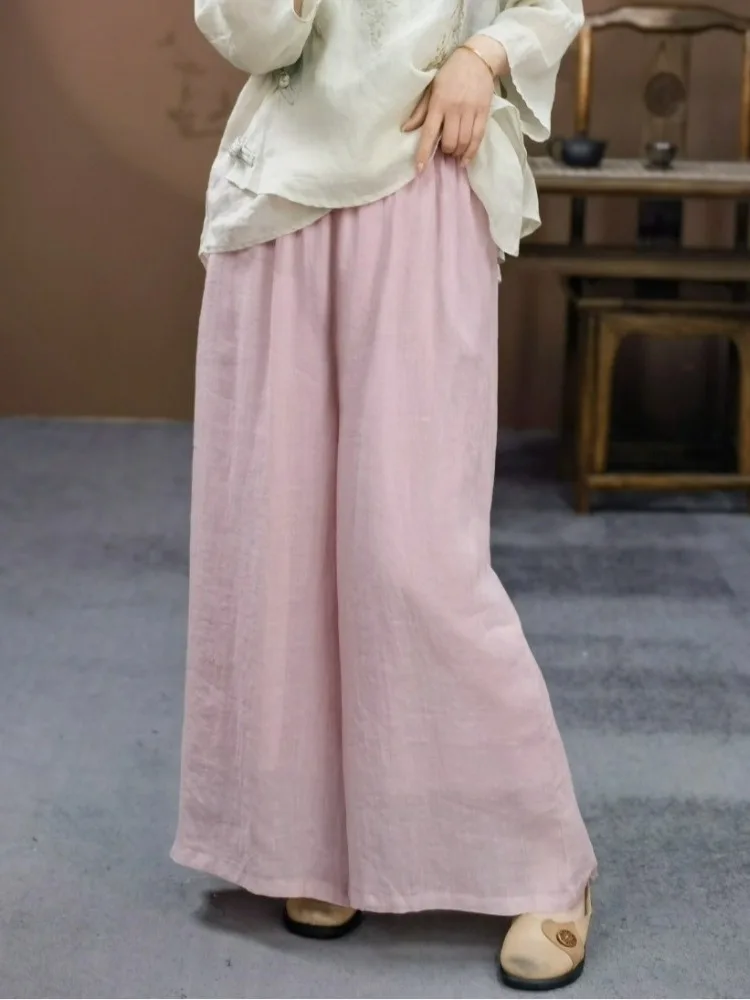 

Широкие брюки с высокой талией, двухслойные тонкие льняные повседневные тонкие прямые летние брюки для женщин больших размеров, удобный хлопок...