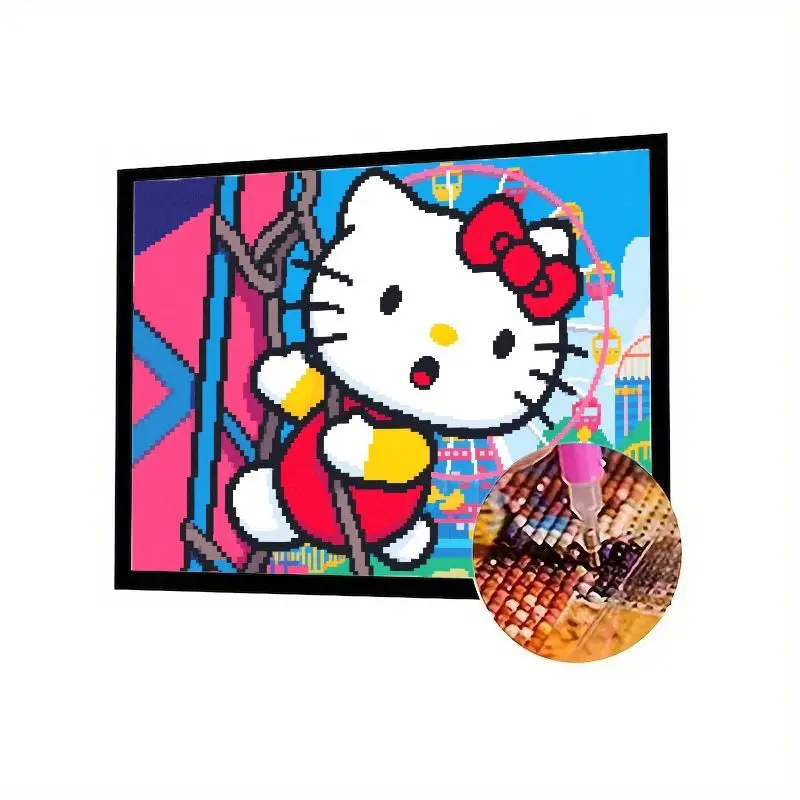 

1PC Hello Kitty 5D Diamond Painting Kit, Adorable Cartoon Hello Kitty at Amusement Park Theme Full Drill Rhinestone Embroidery M