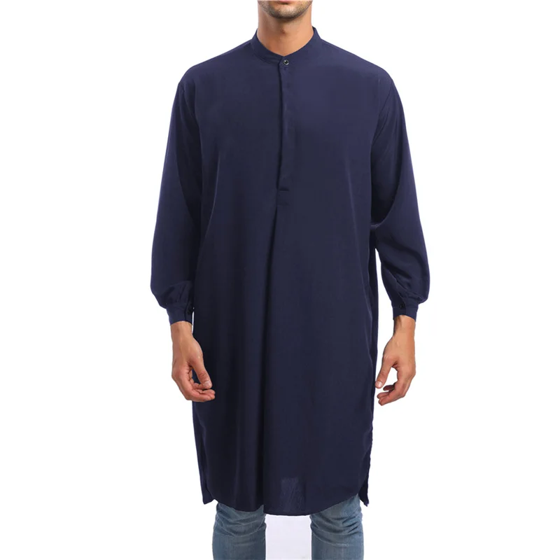 New Hot Selling Men\'s Shirt Simple Long Casual Pastor Shirt Muslim Robe Arabic Style Fashion Top