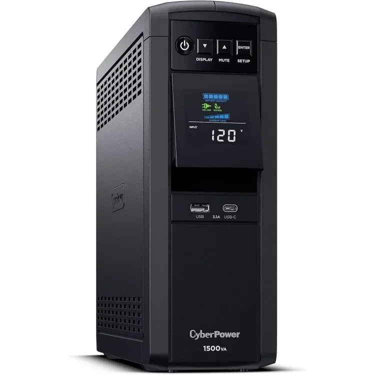 نظام HOME CP1500PFCLCD PFC Sinewave UPS، 1500VA/1000W، 12 منفذًا، AVR، برج صغير، أسود