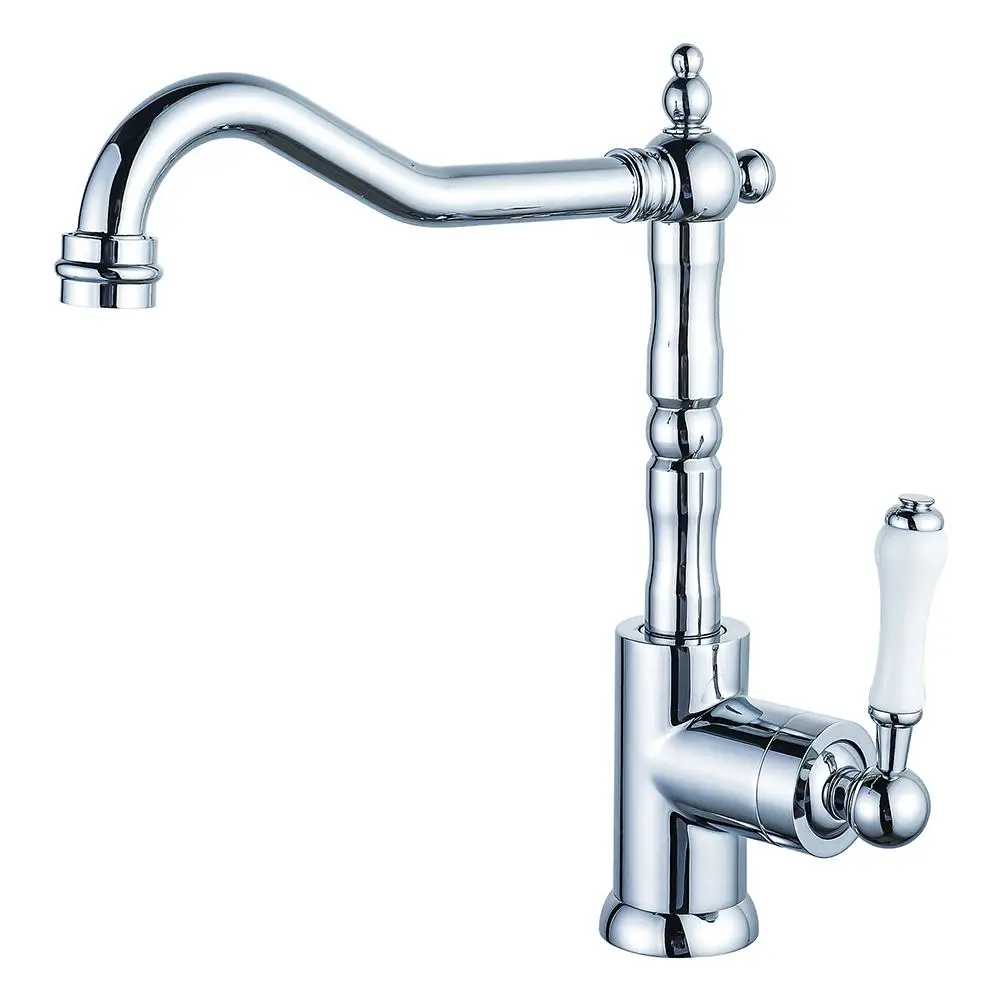 

1 Set Home Kitchen Faucet Polished Gold Brass Gooseneck Kitchen Faucet Single Handle 360° Swivel Farmhouse Basin Sink Tap