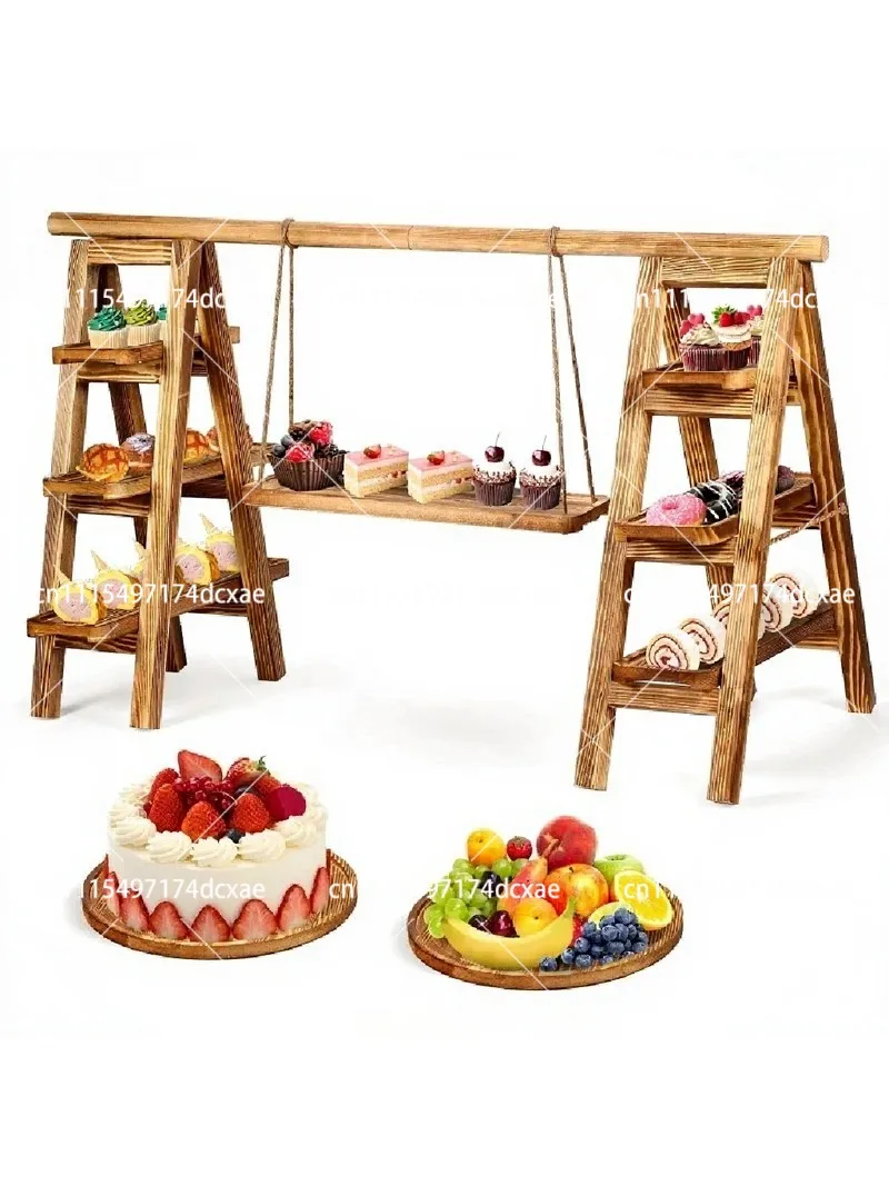 3-Layer tray wooden cupcake holder, dessert table display stand with round tray removable tray and collapsible dessert rack
