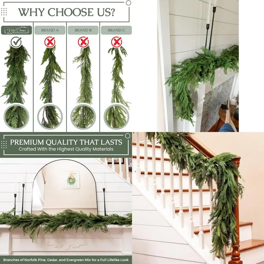 

Реалистичная гирлянда из смешанной сосны и вечнозеленых растений с эффектом натурального прикосновения, 6 футов, рождественское украшение