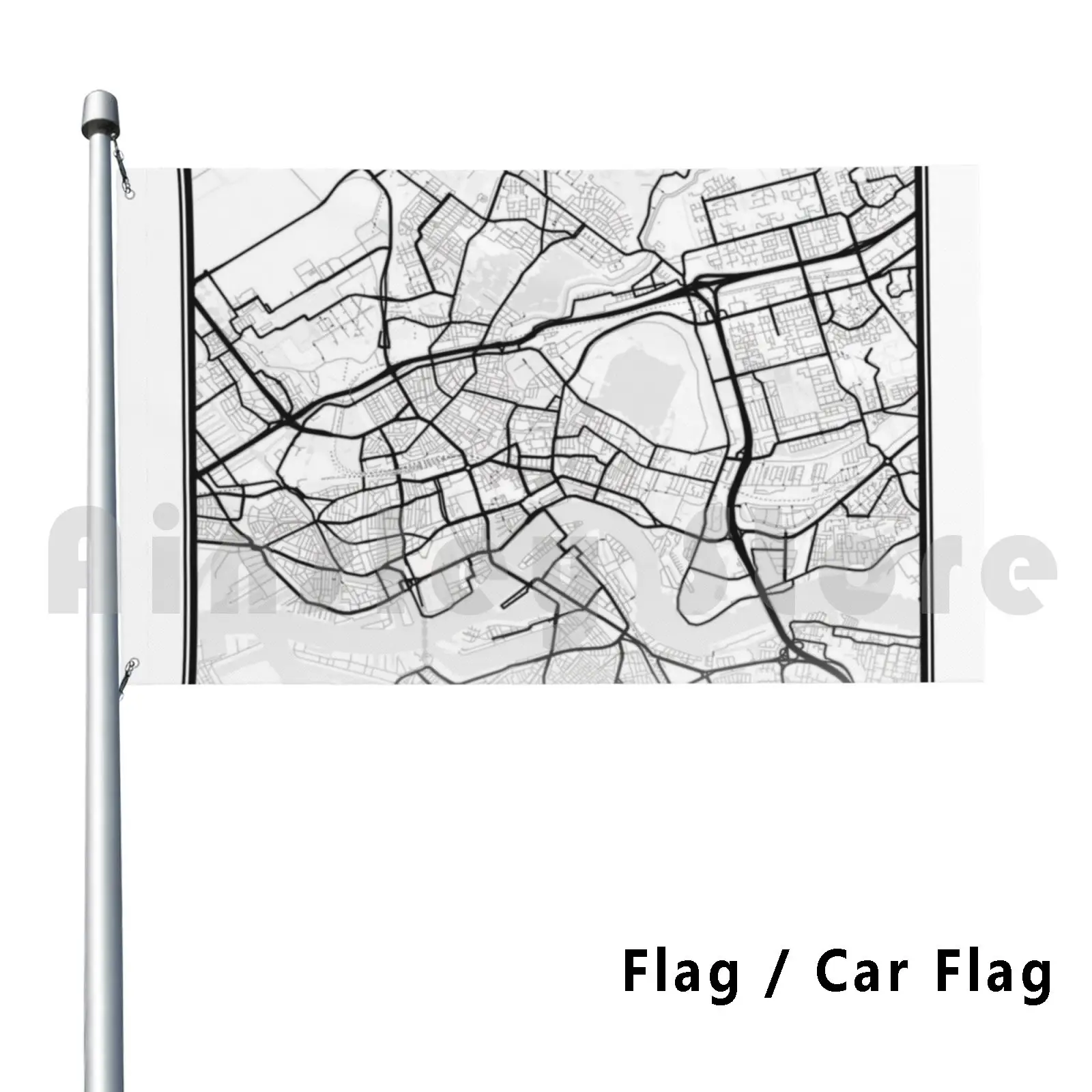 Флаг автомобиля Флаг Роттердам Печать карты, плакат с картой Роттердам, карта Роттердам Настенное искусство, карта Роттердам