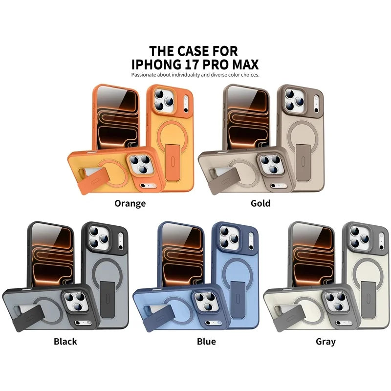 

Роскошный матовый магнитный чехол с держателем для iPhone 17 Air 16 Pro Max 15 Plus 14 13 12 11, совместимый с MagSafe, бампер-накладка