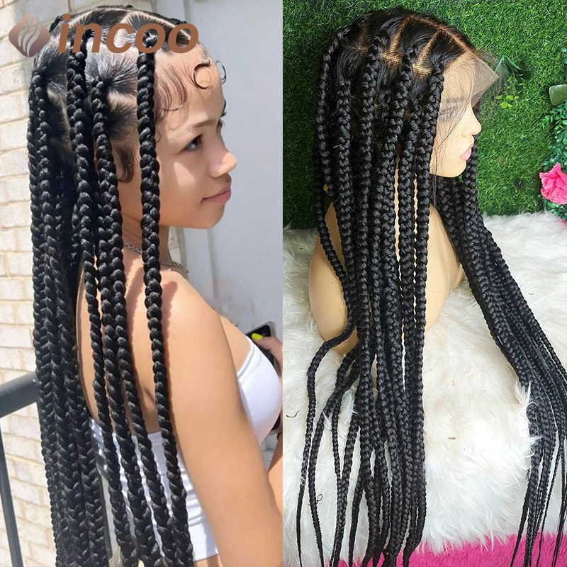 Synthetic Large Box Braided Wigs Full Lace Front Box Briads Wig Knotless Cornrow Braiding Wig Jumbo Box Braided Wigs For Women