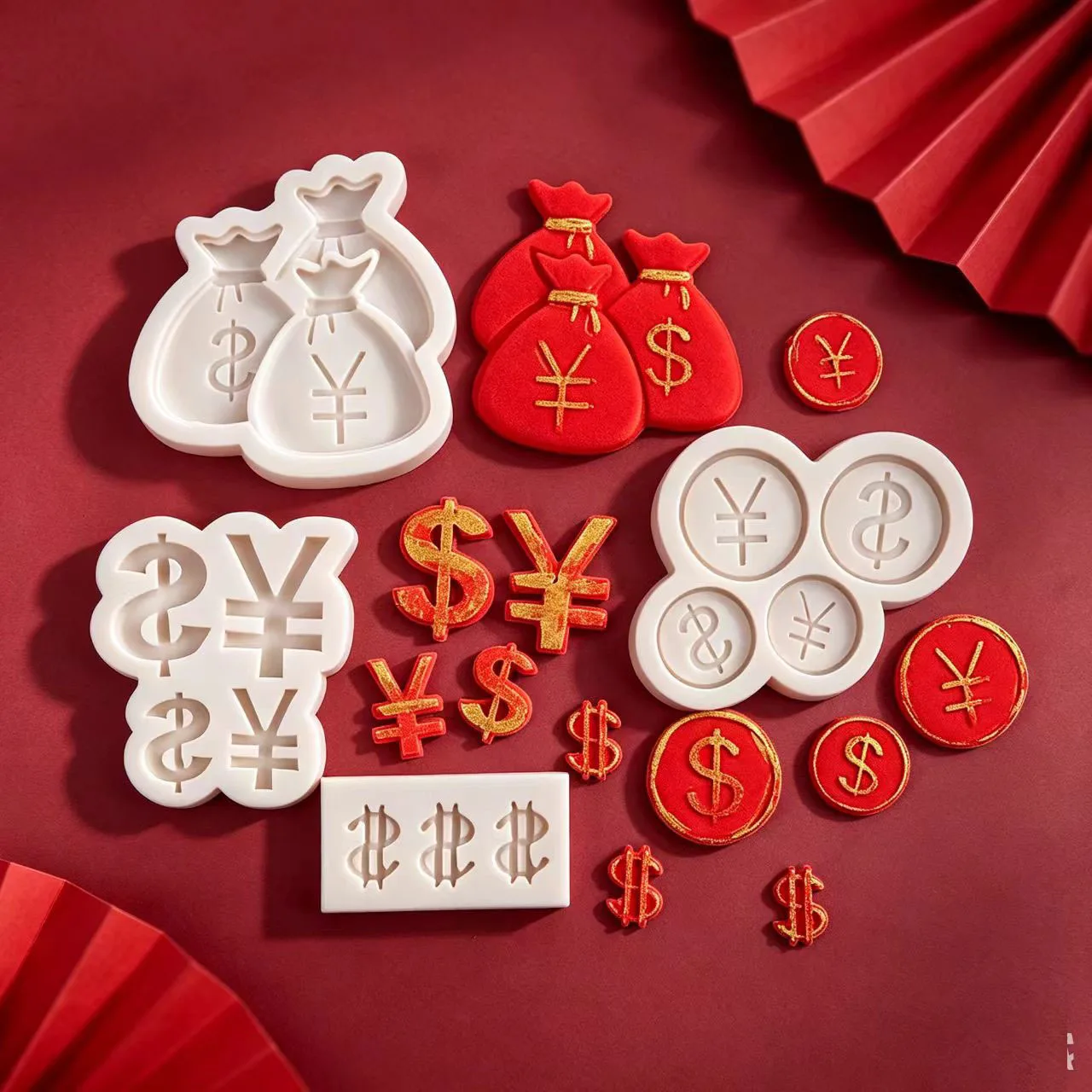 New Year Fortune Money Bag Coin Symbol Silicone Mold, Fondant Chocolate Cookie Gypsum Aromatherapy Baking Decor Mold