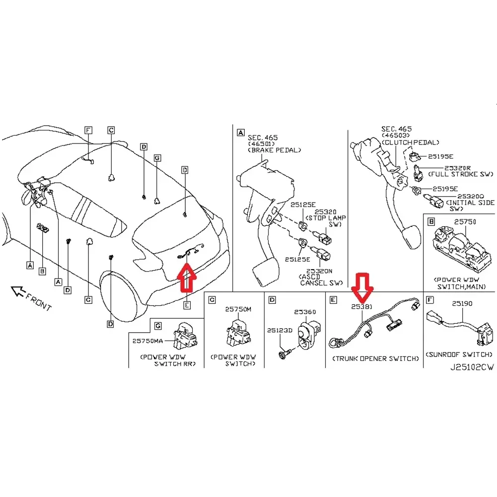 Rear Trunk Lid Tailgate Release Switch For Nissan For Juke 2011-15 25380-1KA0B Accesorios Para Vehículos 2024 Hot Sale Brand New