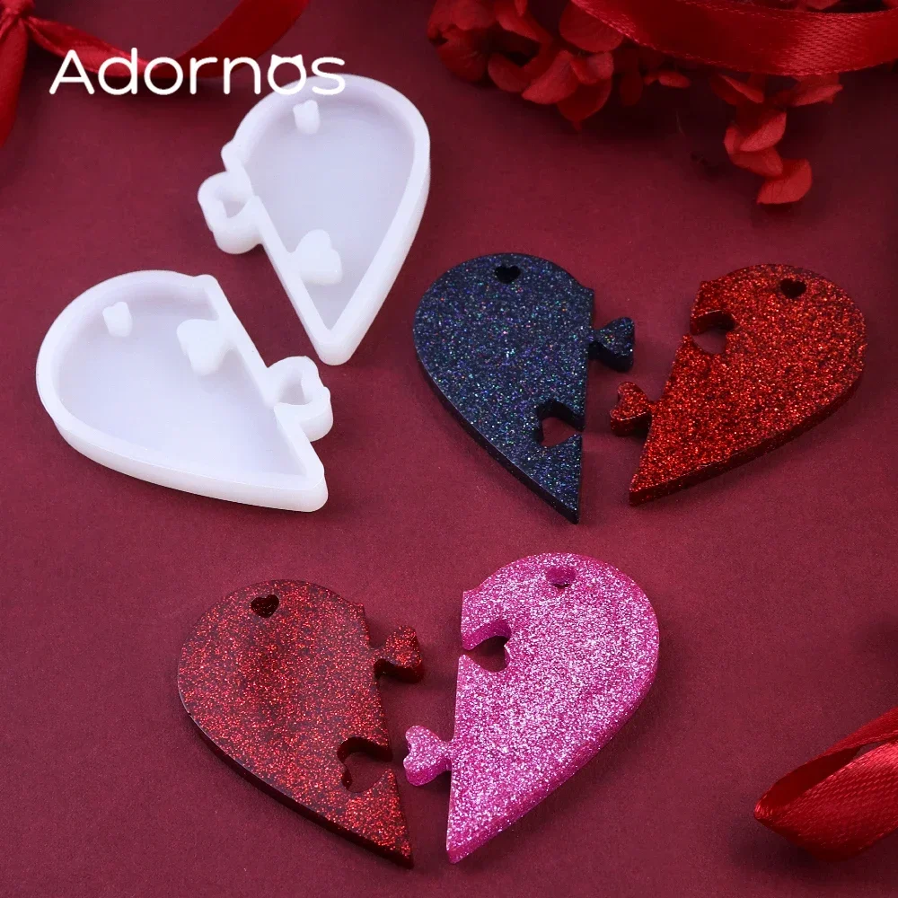 2 sztuki / zestaw Love Locks Heart Puzzle Pendant For Lovers Pendant Silicone Mold DIY Couple Valentine's Day Gift Jewelry Casting Molds