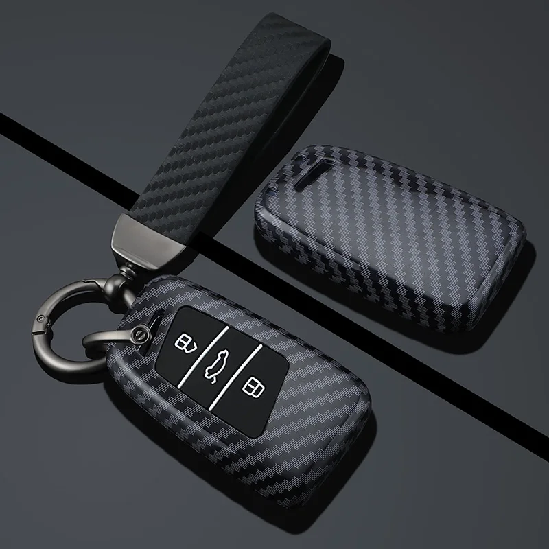 For Volkswagen Atlas Jetta Tiguan Passat Golf Alltrack 2019 2018 Arteon Skoda Superb A7 Carbon Fiber Car Key Case Cover Keychain
