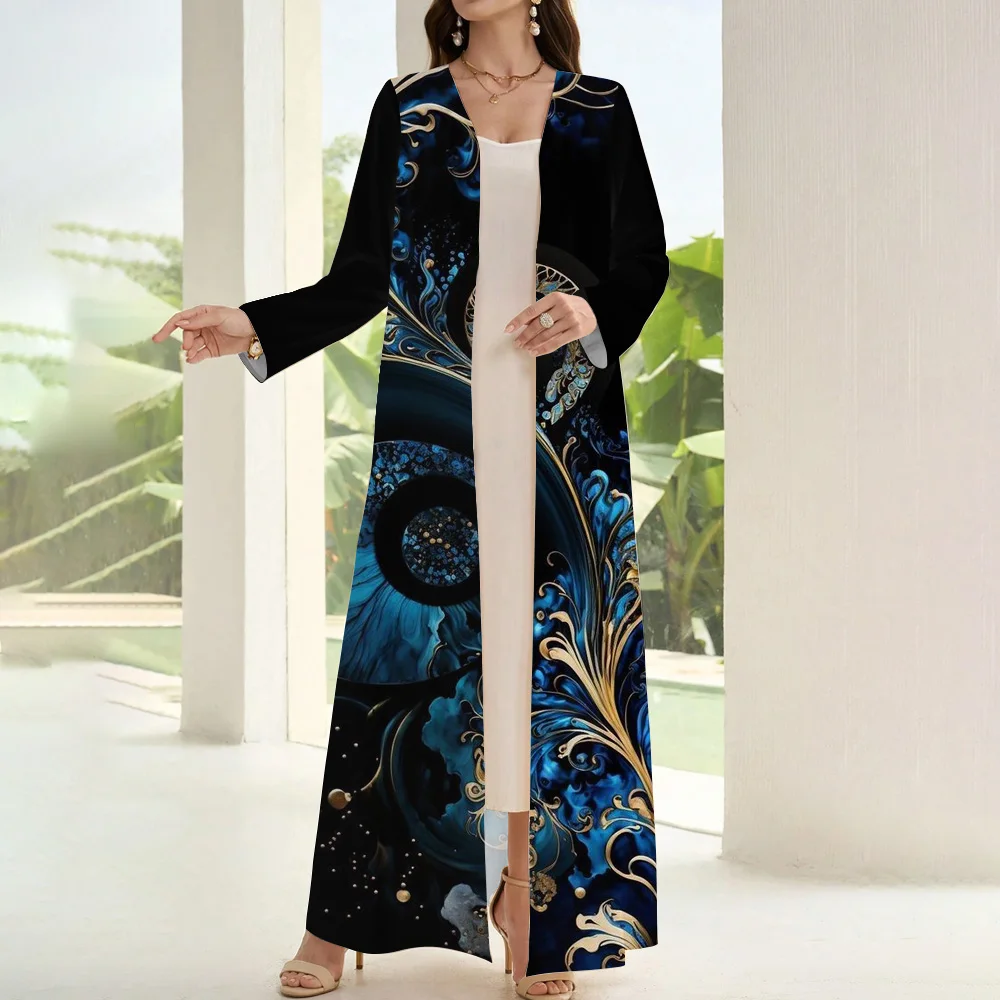 Luxury Dubai Islamic Muslim Abaya 2024 Femme Turkey Kaftan Islamic Clothing Printing Abaya One Piece Type Ramadan Abaya Dresses