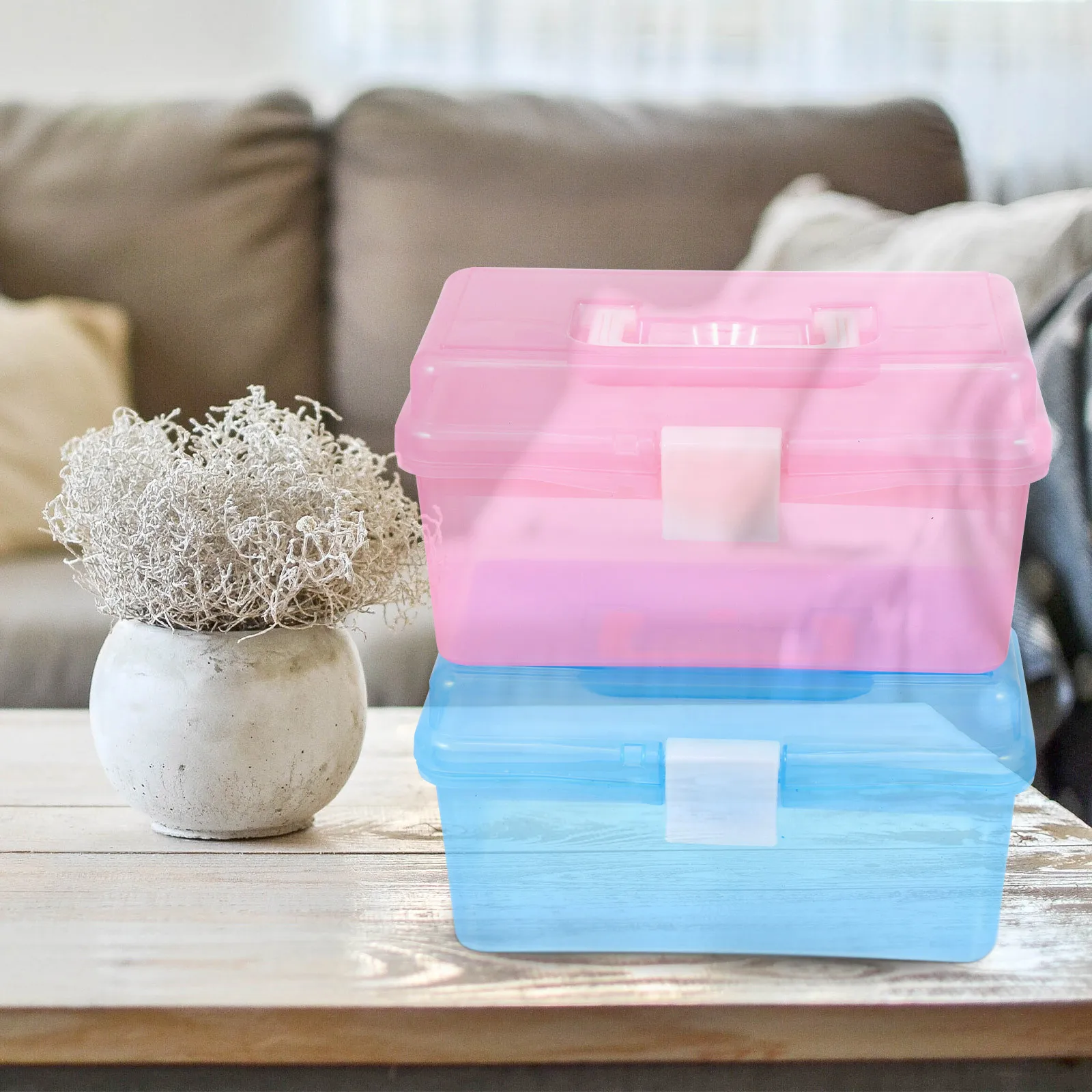 

2Pcs Medicine Chest Large Capacity Tool Box Transparent Storage Container with Handle Compartment Organizer for Home and Office