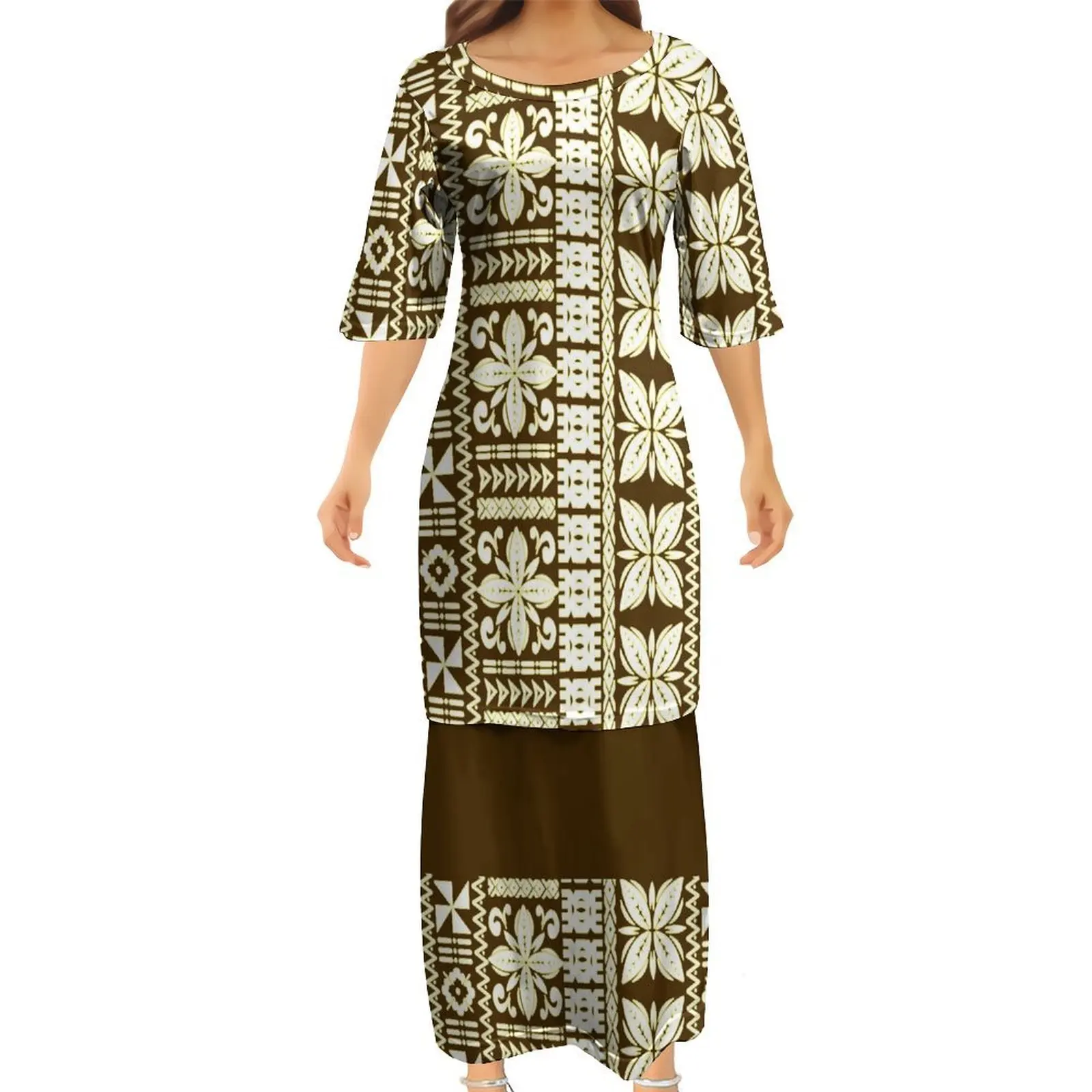 

Samoa Fiji Hawaiian Islands Custom Women'S Dress Polynesian Puletasi Party Casual Loose 2-Piece Dress