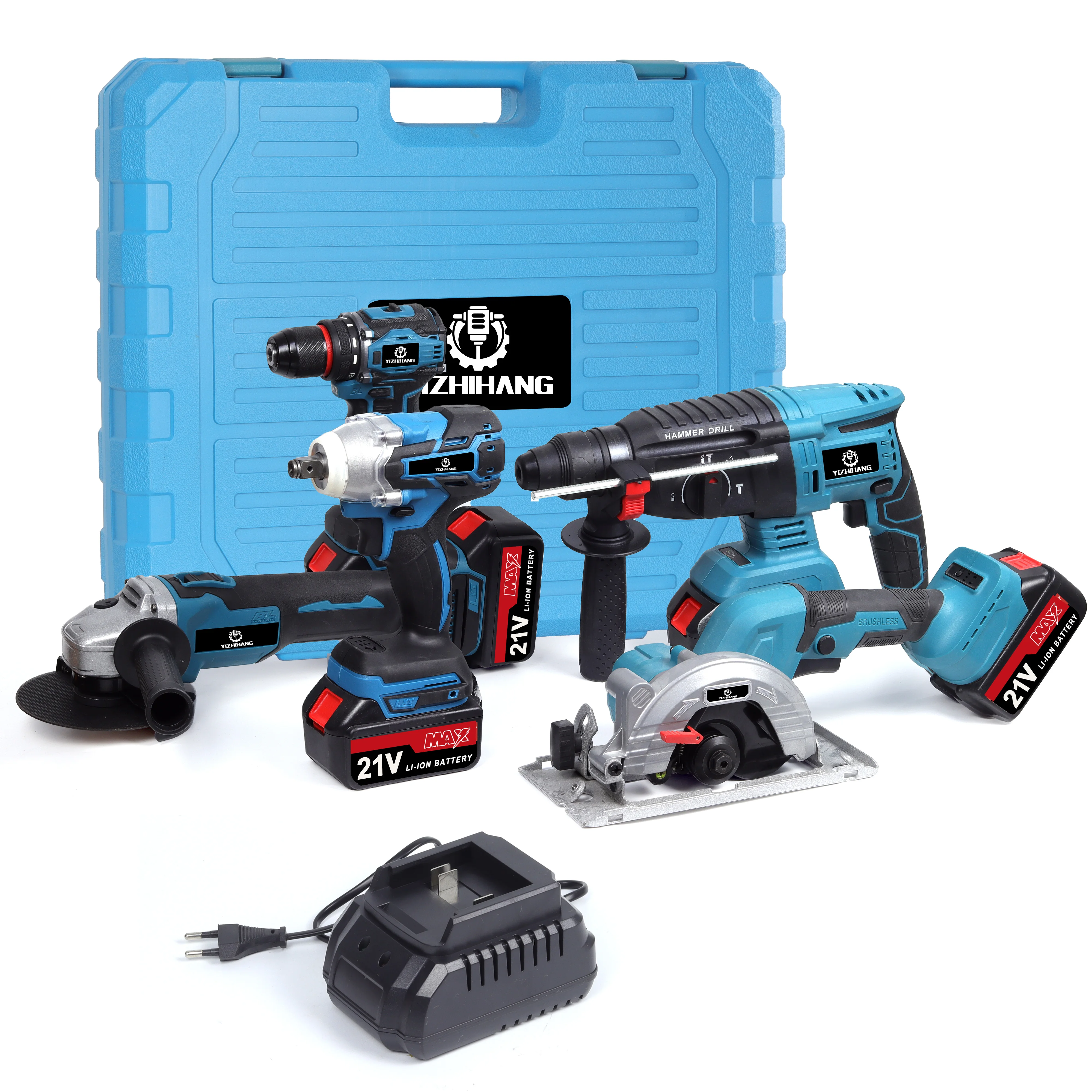 Custom 5pcs Set Combination Power Tool Kits Electric Impact Drill Brushless Angle Grinder Cordless Wrench Cordless Hammer Circu