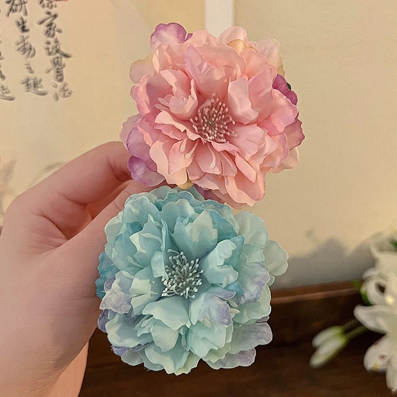 Peony Flower Hair Clips Side Clip Headwear Hair Ornaments Sweet Simulated Flower Hairpins For Woman Girls Beach Accessories