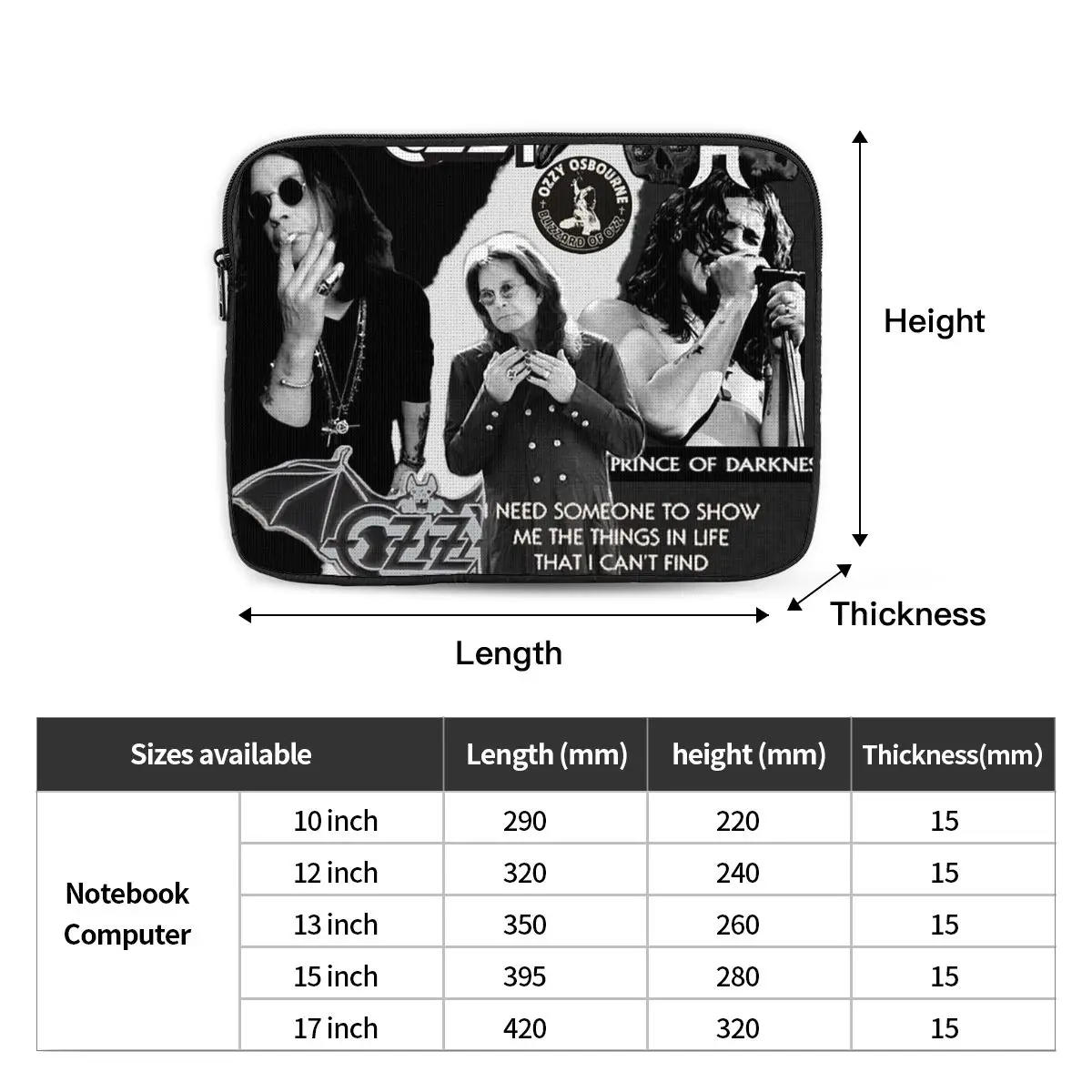 Ozzy Osbourne Merch Notebook Laptop Bag Case Pouch 10 12 13 15 17 Inch Notebook Sleeve Cover Bag Tablet Shockproof Case Bag