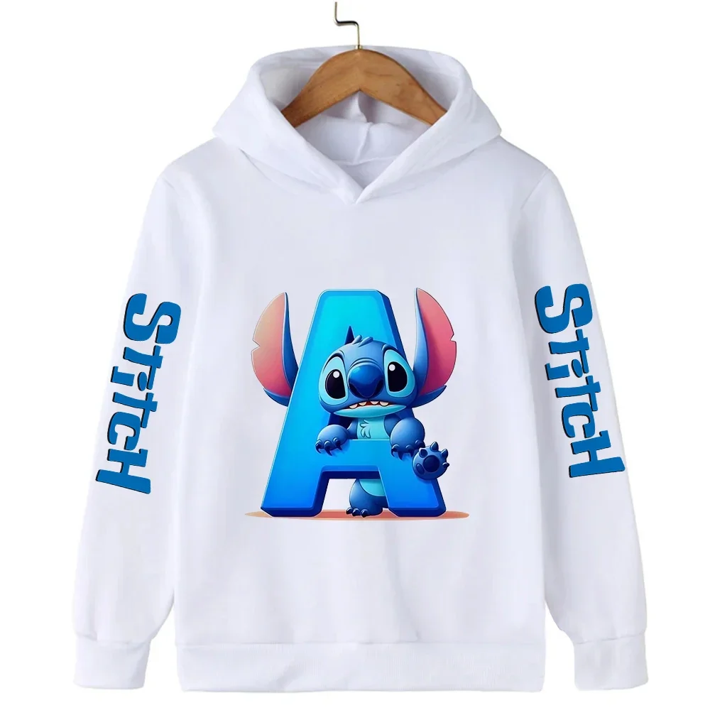 

Stitch Children Hoodies 26 English Letters ABCD Kid Pullover Casual Clothes Kid Girl Boy Cartoons Kawaii Tops Velvet Sweatshirts