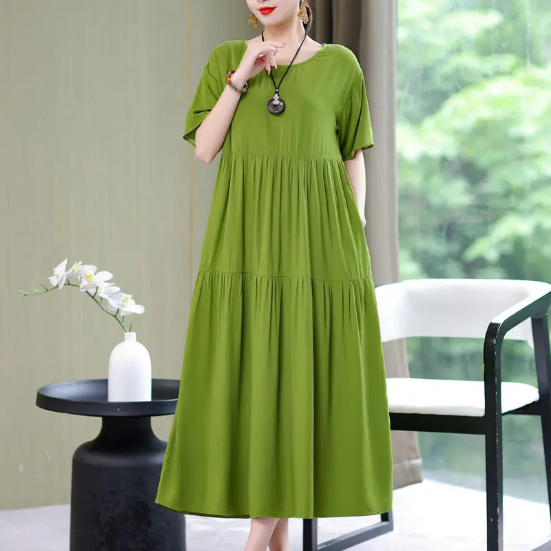 Women Clothes Summer Vintage Print Cotton Linen Beach Dress Fashion Casual Oversize Short Sleeve Elegant Party Long Dresses Robe