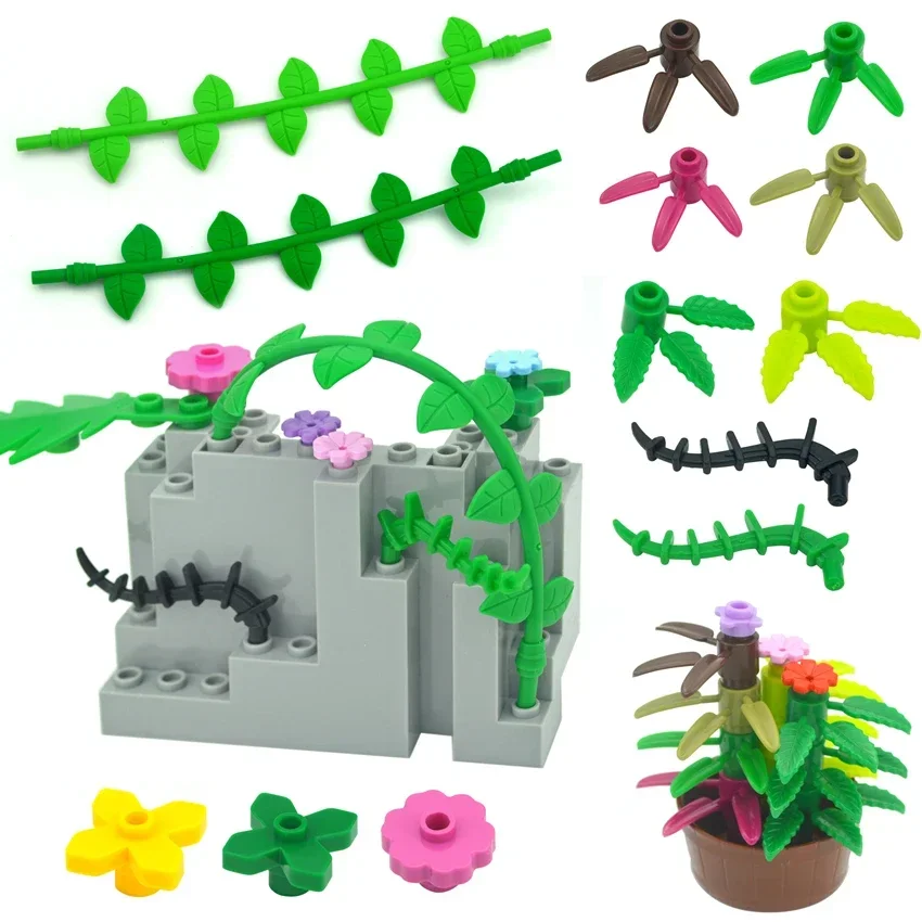 MOC-Feuilles de palmier en rotin et bambou pour blocs de construction, plante, arbre, cuir chevelu, fleur, DIY, 30176, 3741, 32607