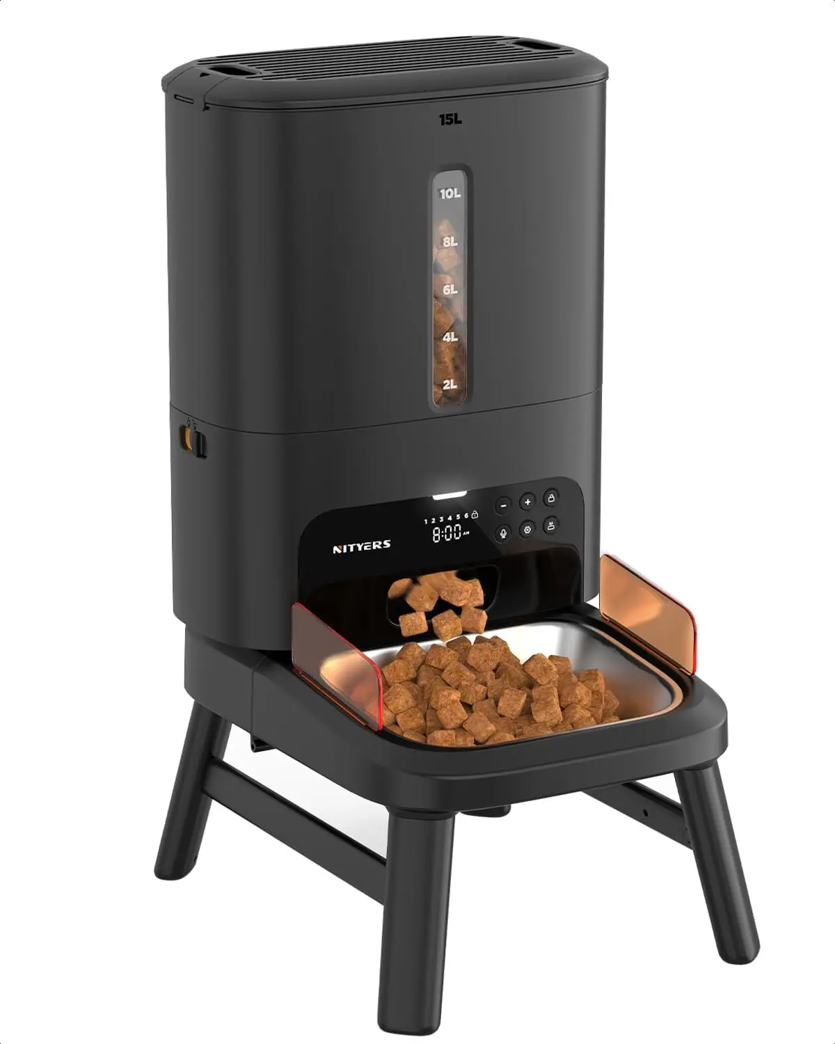 

Automatic Dog Feeder for Large Breed - 15L/63 Cups, Anti-Clog, 2-23mm Kibble, Elevated Stand, Large Tray, Dual Power, 50 Portions 6 Meals/Day, Keeps Fresh