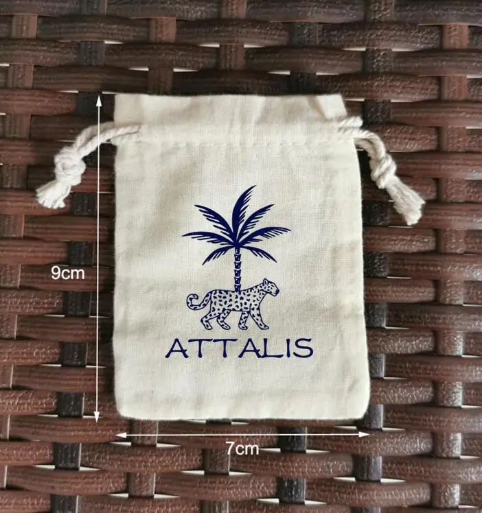 300 Pieces (100pcs for each logo) 7x9cm Natural Cotton Bags Drawstring Gift Pouches Screen Printed With 3 Logos
