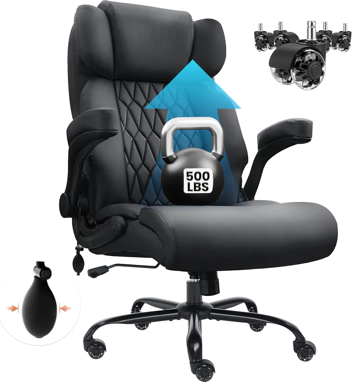 

500lbs Big and Tall Office Chair Adjustable Lumbar Support for Back Pain, Extra Wide Seat Executive Office Chair Thick Armrest P