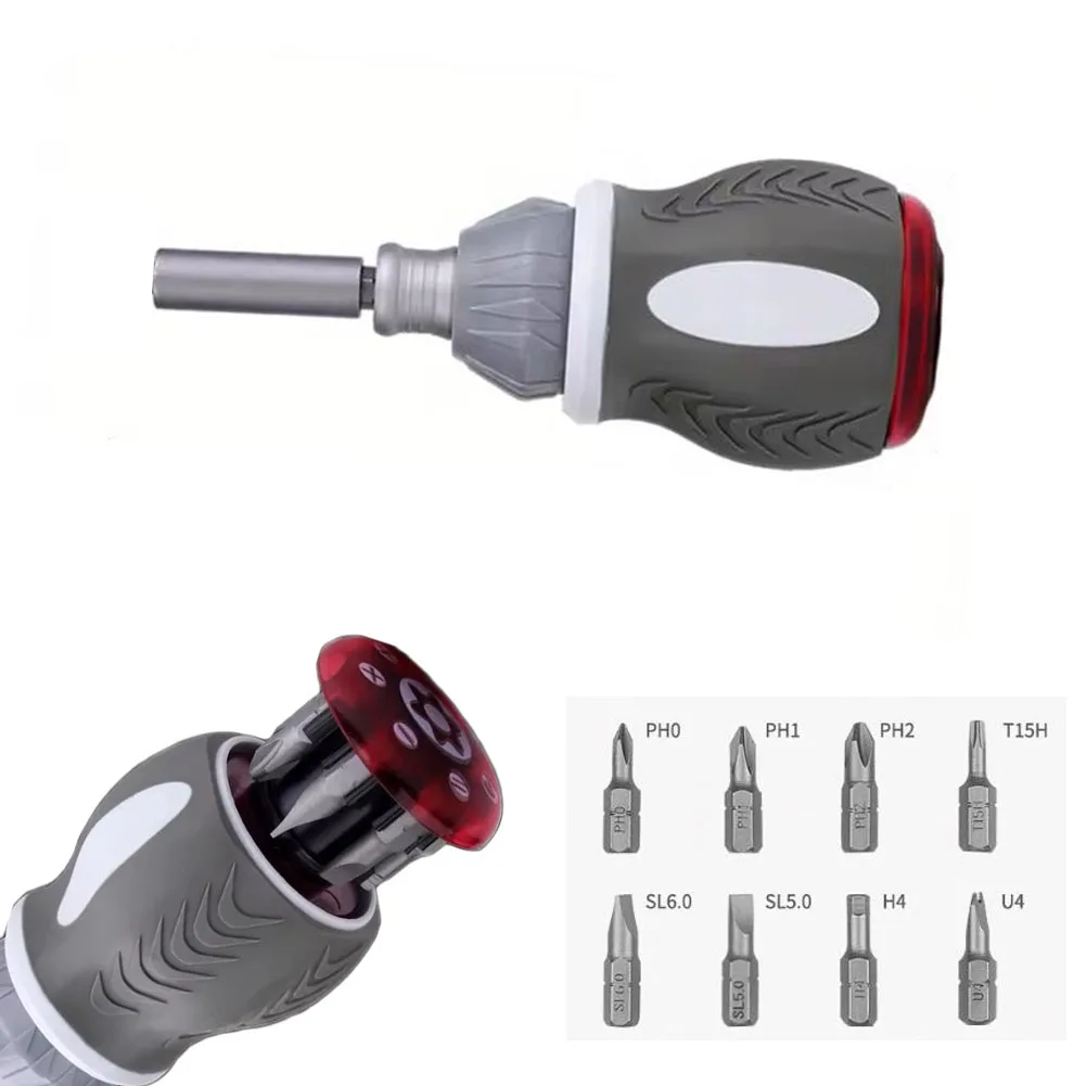 Flexible Ratchet Screwdriver Set 8 Bits Multi Angle Retractable Head Carbon Steel Repair Tool Kit For Tight Space Repairs