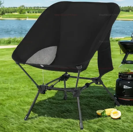 كرسي صيد على الشاطئ ذو هيكل مربع خفيف الوزن ومحمول للتخييم قابل للطي كرسي قمر بأربعة زوايا للصيد في الهواء الطلق