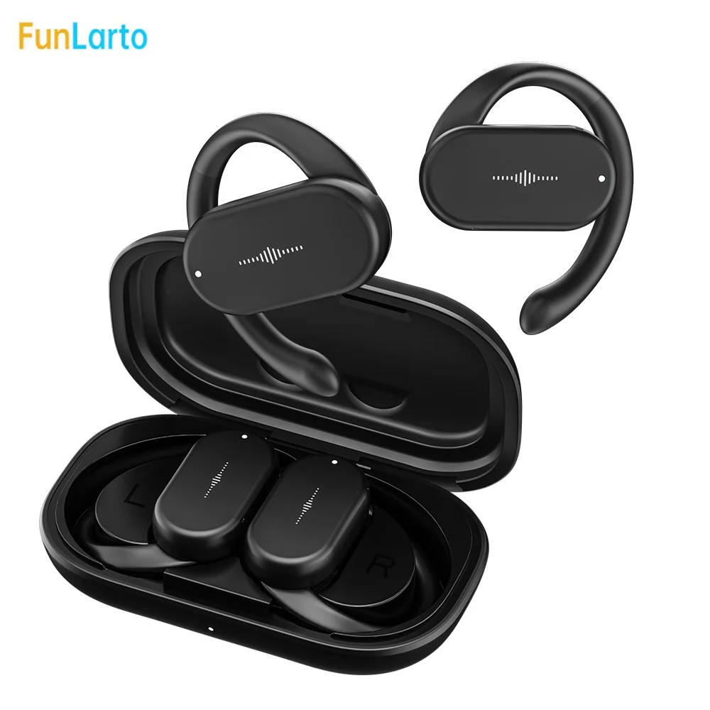 Open-Ear True Wireless Bluetooth Headphones TWS 5.3 with Microphones Earbuds Rotable Earhooks 60Hrs Playtime HD Premium Sound