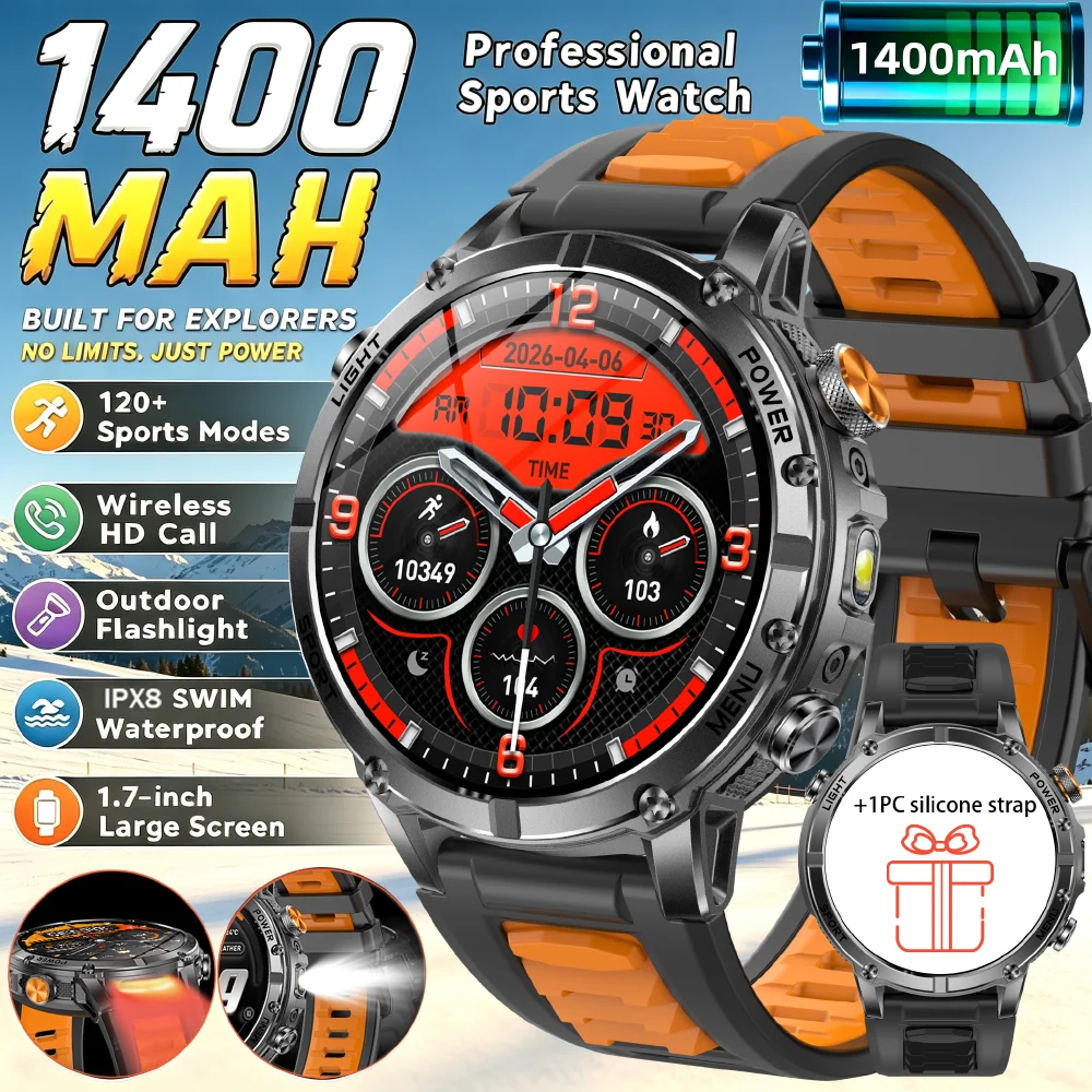 Military Smartwatch with IP68 Waterproof & Flashlight