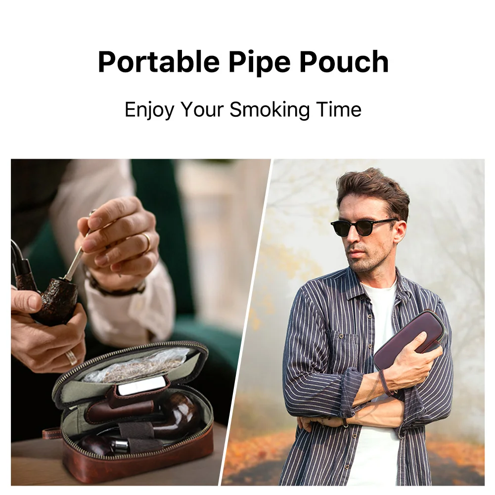 CONTACTS FAMILY Genuine Leather Tobacco Smoking Pipe Bag for 2 pipes Portable Herb Smoke Pipe Case Smoking Accessories Kit Tools