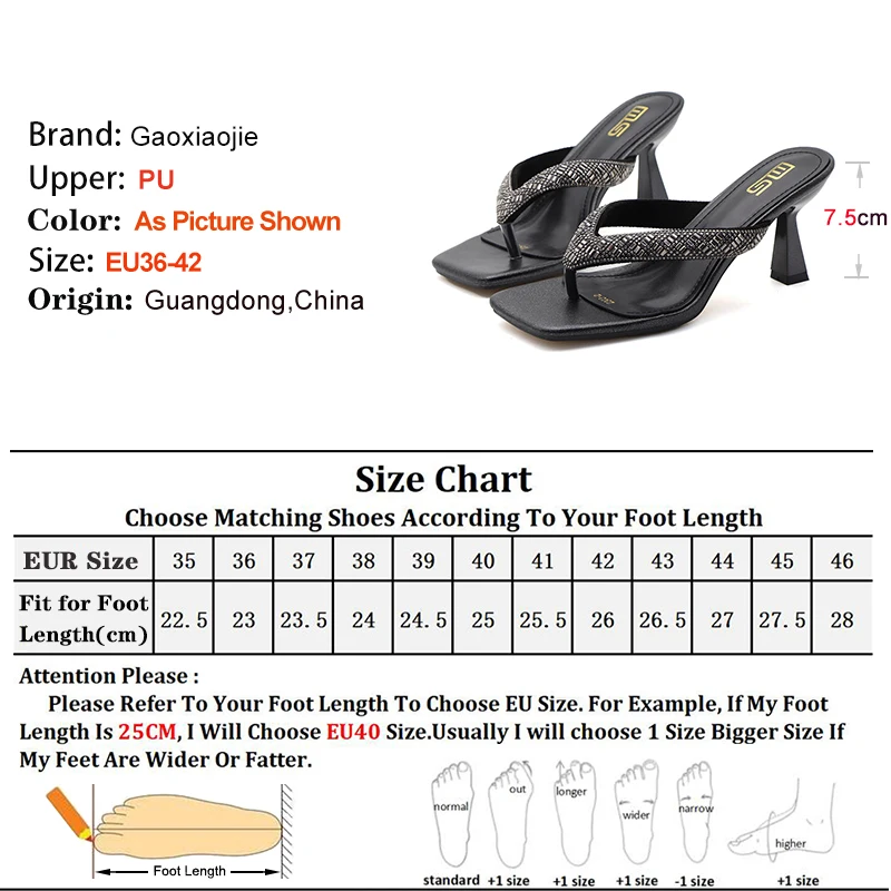 Zomer Slippers Sandalen Mode Outdoor Losse Teen Sandalen Effen Kleur Vierkante Kop Strass Decoratie Casual Hoge Hak Schoenen