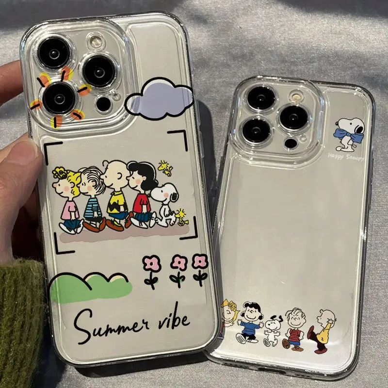 Fashion S-Snoopy Anime Cartoon Transparent Phone Case For iPhone 15 14 13 12 11 Pro Max Xr Xs Max 8Plus Case Cute Cover Girl Y2k