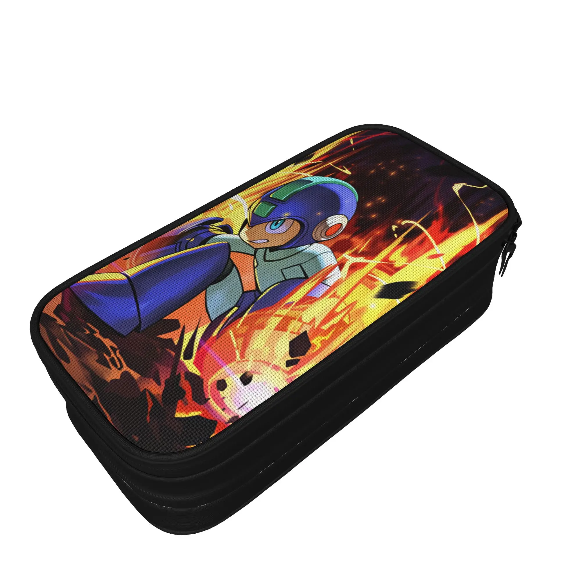 Mega Man Pencil Case  University Pencil Pouch Boy Girl Double Layer Cool School Pencil Cases Custom DIY Supplies