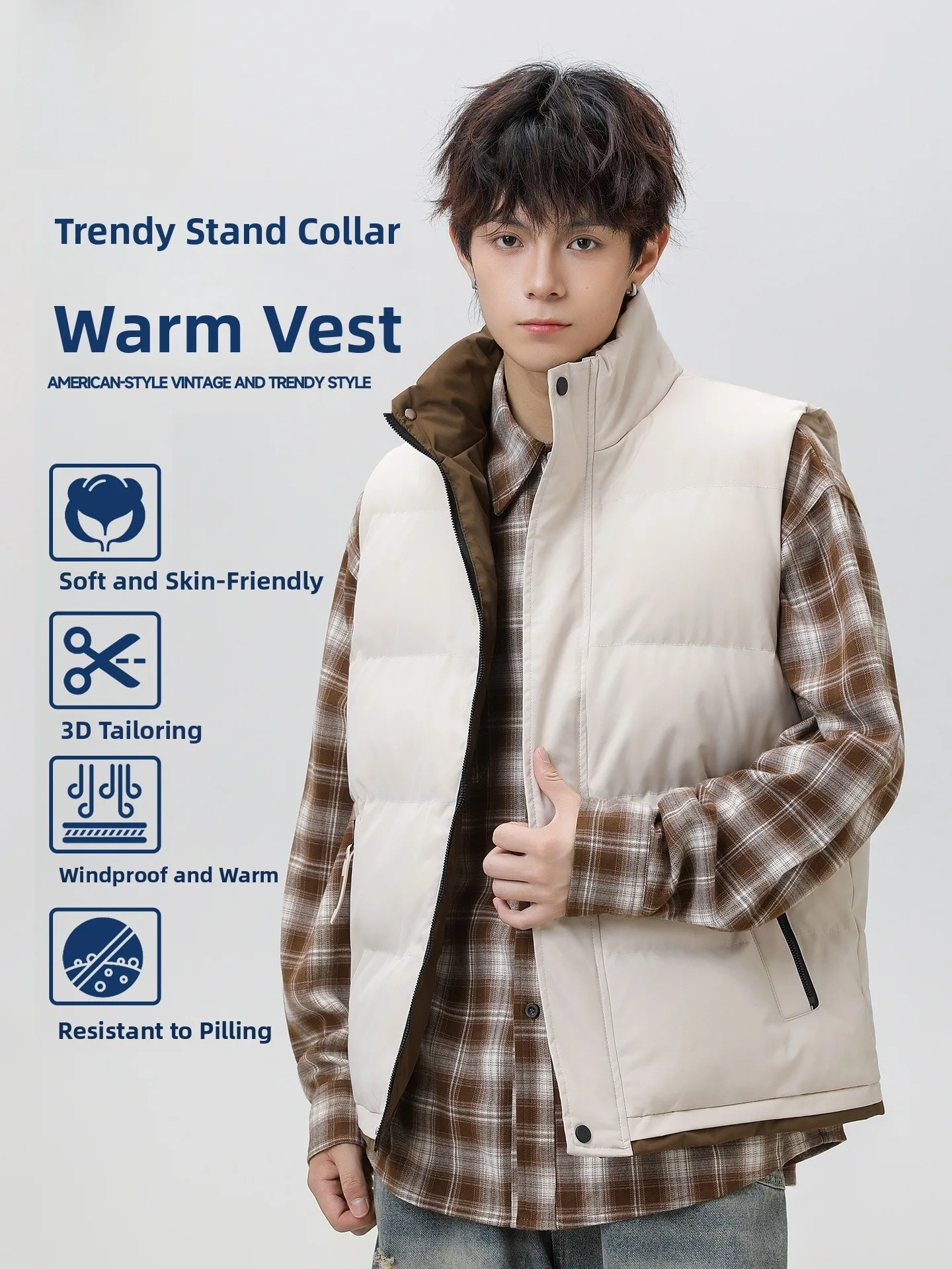 

Thiened Warmth Men's Cotton Vest TUCANO Busin Casual Sle Zipper Decoration Stand Fit Autumn Winter Outerwear