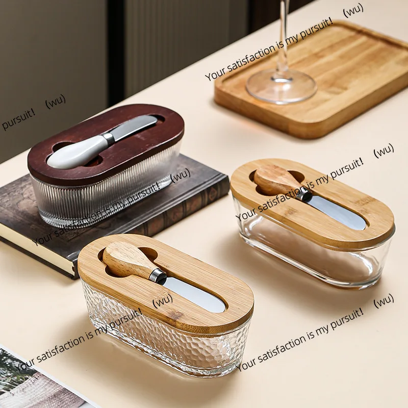 Western glass sealed butter box with lid spatula rectangular household cheese fresh-keeping jar household cheese box
