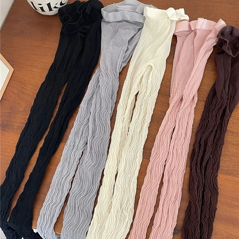 Women's Tights Elegant Sexy Wave Bottoming Stockings Ladies Hollow Out Lace Pantyhose Breathable Sheer Female Long Stockings