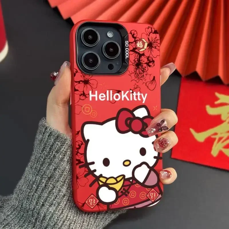 New Year Hello Kitty Case for iPhone 15 16 14 Plus 11 12 13 Pro Max XR Impact-Resistant Hard Plastic Shockproof Protector Cover