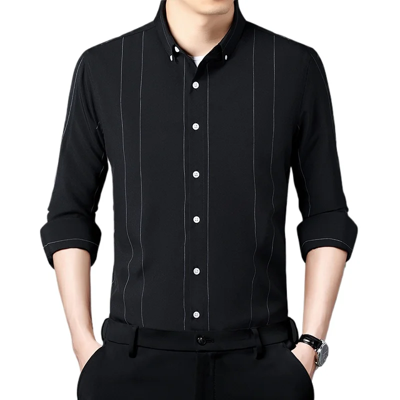 

2025 Long Sleeved Social Business Striped Shirt Men Trendy Casual Button Down Men's Dress Shirts Luxury Slim Formal Blouse Homme