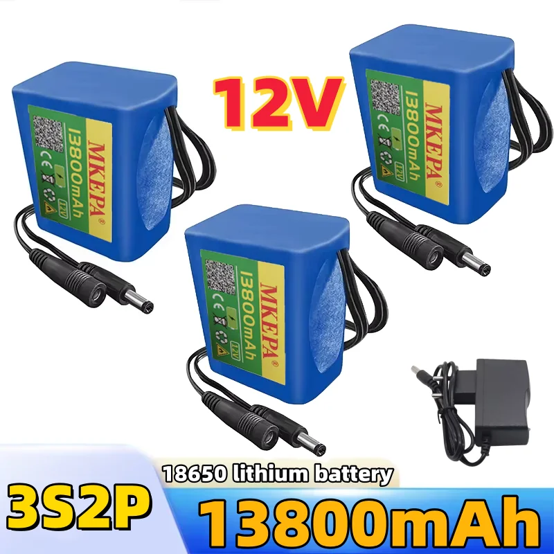 

18650 3S2P 12 В 13800 мАч литий-ионный аккумулятор DC-M + F 12,6 В перезаряжаемый аккумулятор для видеонаблюдения, сменный аккумулятор для монитора камеры + зарядное устройство