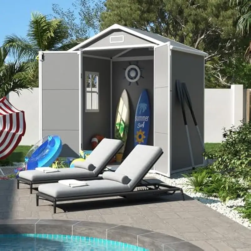 Outdoor resin storage structure 6 ft by 4 ft with reinforced double-wall panels 12 mm thick weather tested up to 30 mph wind and