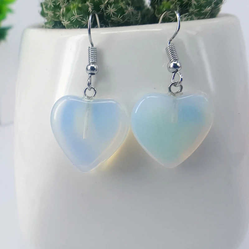 Natural Stone Amethyst Rose Quartz Heart Dangle Earrings For Women Crystal Agate Drop Brinco Jewelry Wedding Party Girls Gift