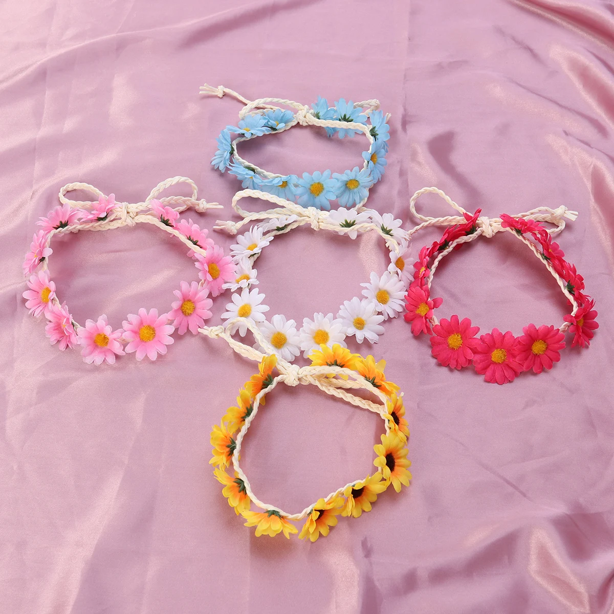 

5Pcs Flower Hairb Daisy Headwear Women Headdress 11Flowers Rope Red Blue White Pink Yellow Stylish Girly Stretchable