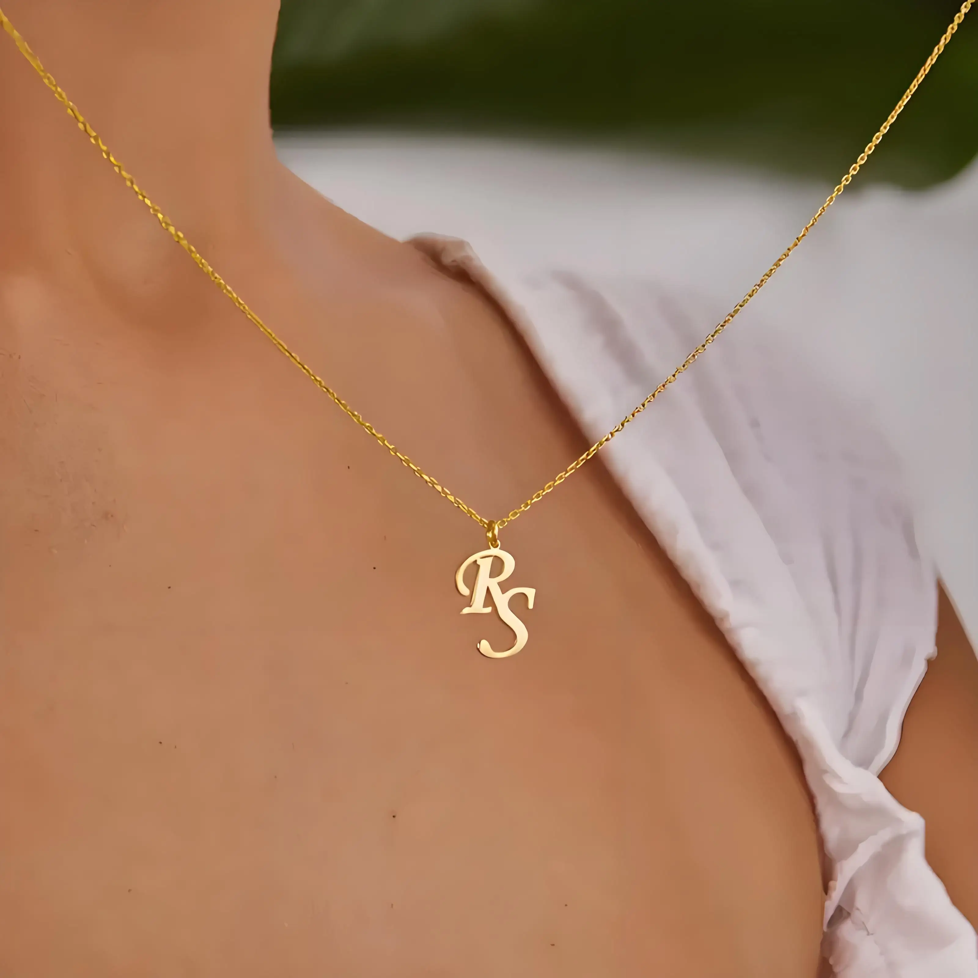 Custom Double Initial Necklace, 18K Gold - Plated Stainless Steel Pendant, Personalized Women's Gift for Festive & Daily Wear