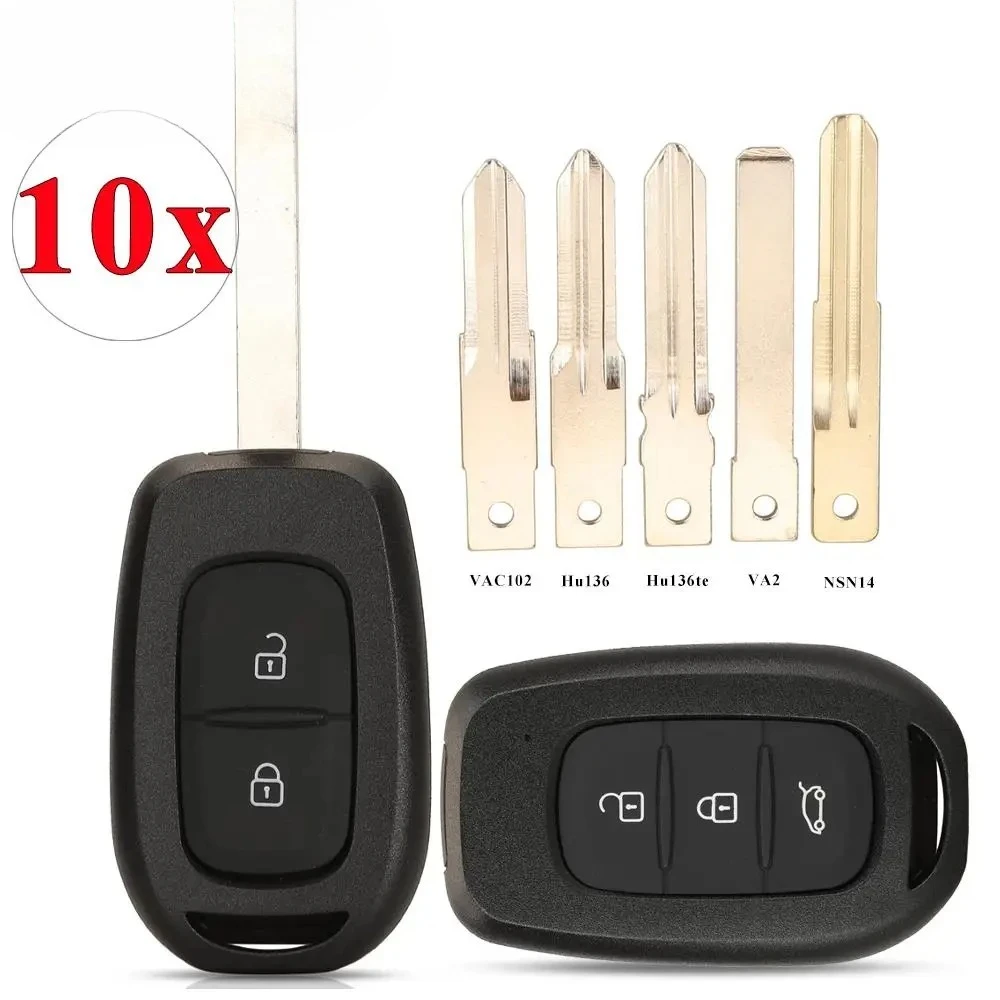 10 pçs 2/3 botões remoto chave do carro escudo para renault duster símbolo tráfego logan dacia chave fob caso capa substituição