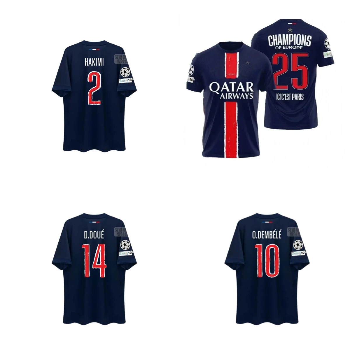 

Grand Paris PSG Champion Version Топы с короткими рукавами Домашний трикотаж Dembélé и Doué 3ds Дышащие удобные спортивные тренировки на открытом воздухе
