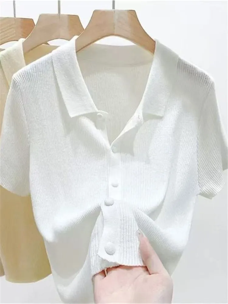 Slim Fit  Neck Short Sleeve Knitted Open Cardigan Women's Summer Thin Design Sense Top Korean Style Regular Length