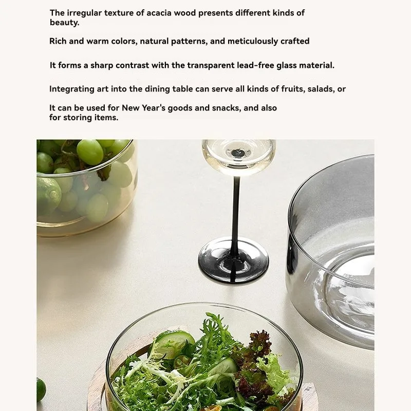 

【GIFT】Glass Fruit Bowl With Wooden Base-Transparent, Amber, Smoke Color Options For Home, Hospitality& KTV Settings Hotel