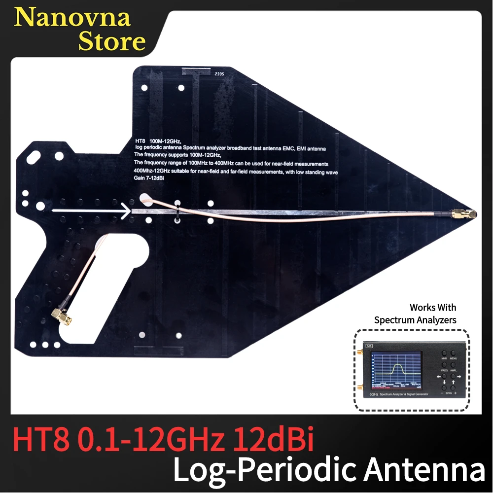 

HT8 0,1-12 ГГц пассивная журнальная периодическая антенна широкополосная антенна с высоким коэффициентом усиления 12 дБи (стандартная), горизонтальная/вертикальная поляризация, VSWR≤ 2