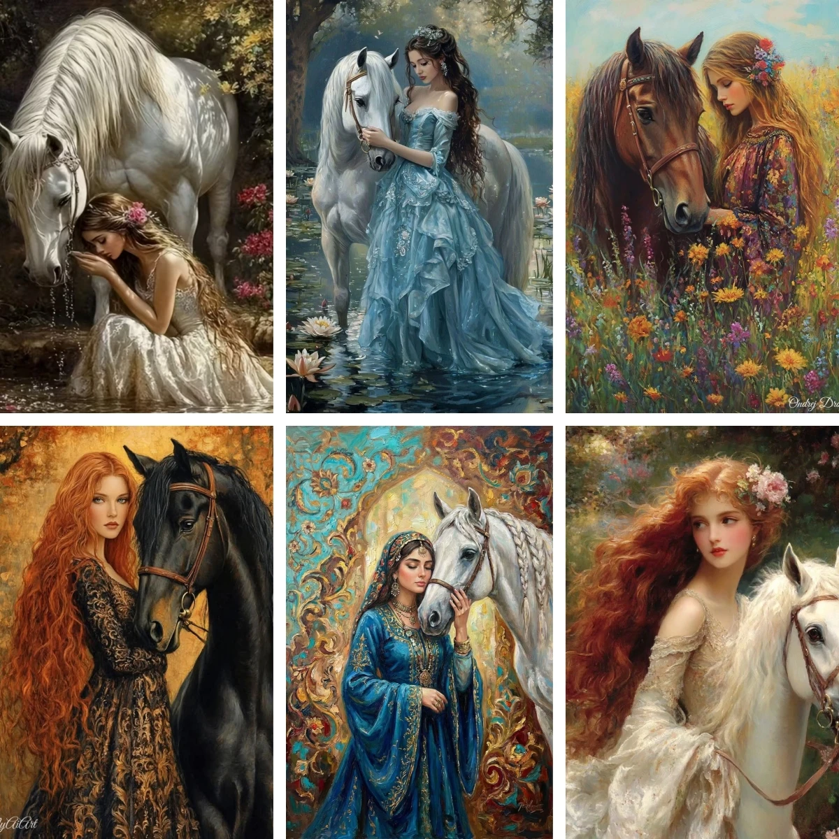 

Full Diamond Painting Beautiful Woman with White Horse Full Square Round Diamond Embroidery DIY Classical Mosaic Handicraft